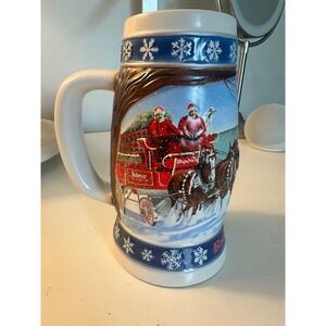 1995 Budweiser Holiday Stein Clydesdales Beer Christmas "Lighting the‎ way home"